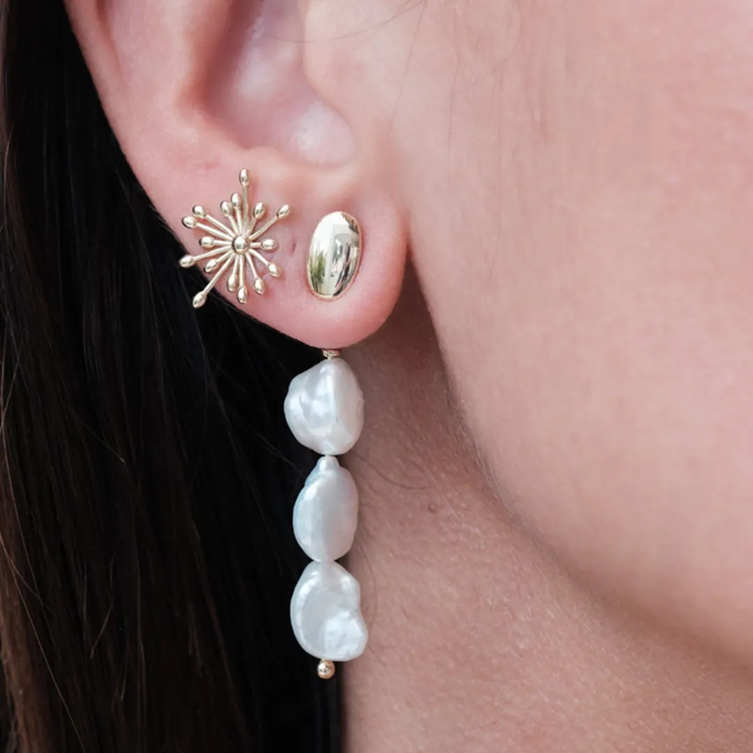 14K Gold 3 Keshi Pearl Long earrings - Image 2