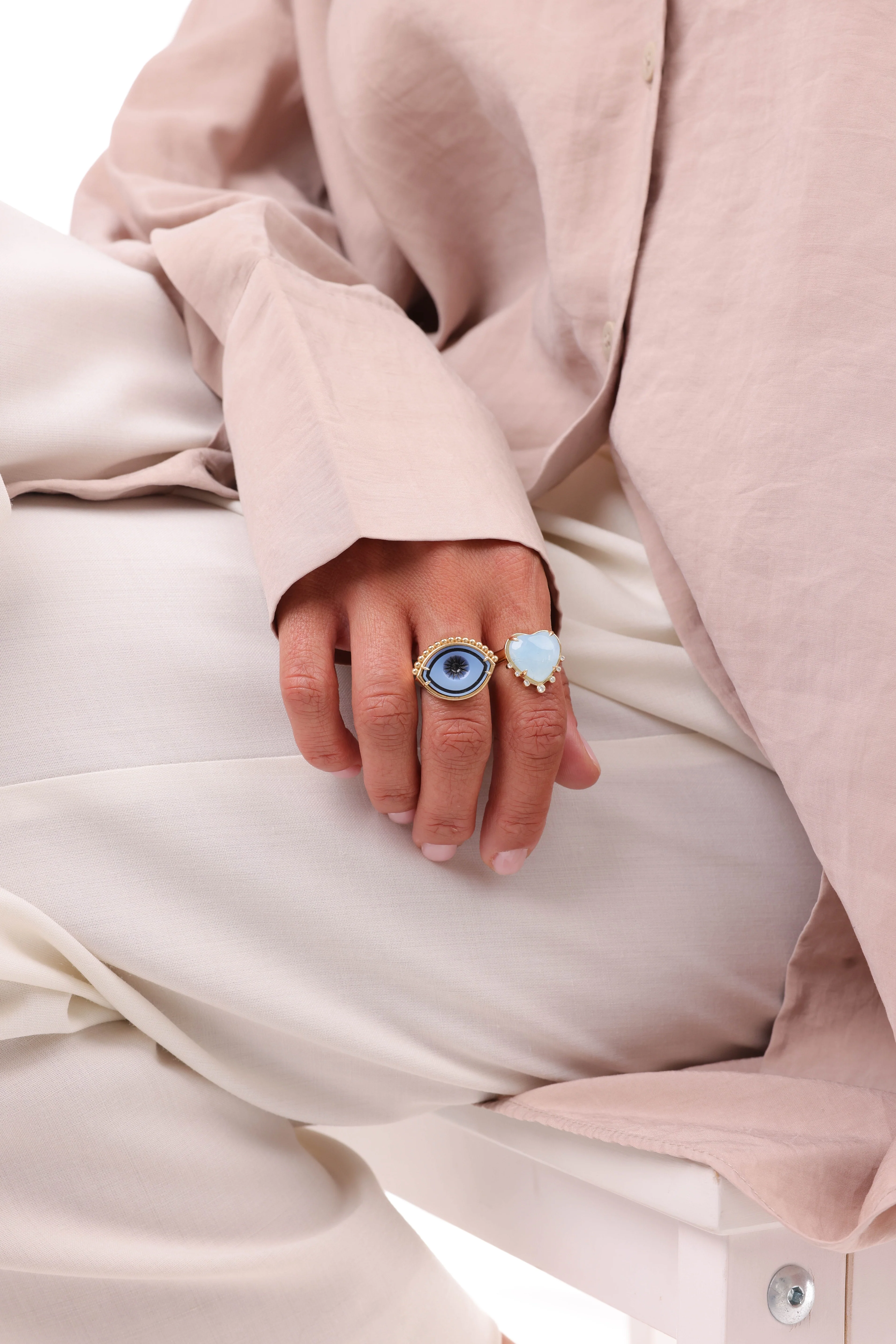 14K Gold Aquamarine Heart Ring with Diamonds - Image 3