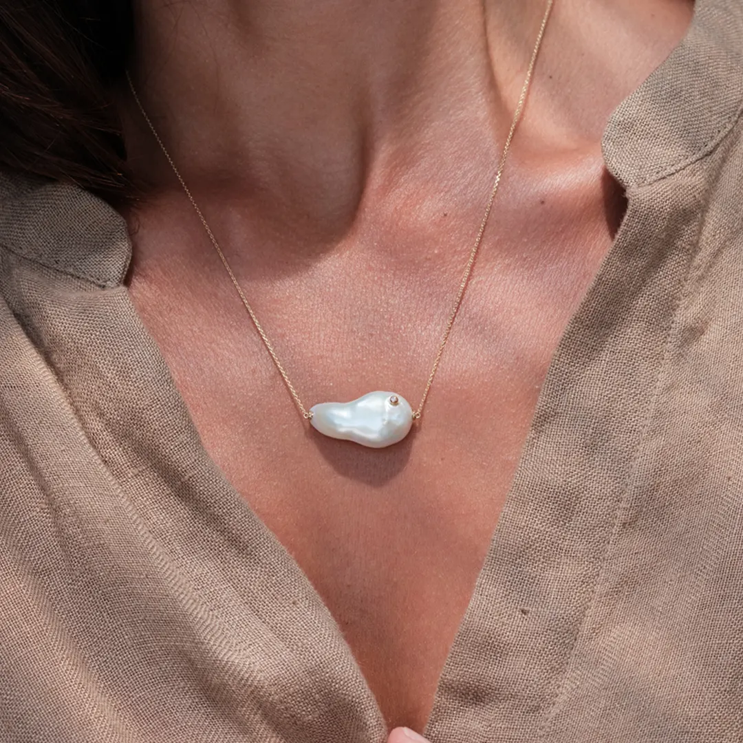 14K Gold, Baroque Pearl Necklace - Image 4