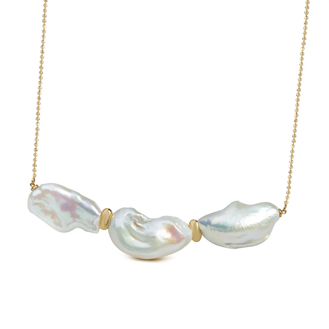 14K Gold, Baroque Pearl Necklace with Gold Elements - Image 3