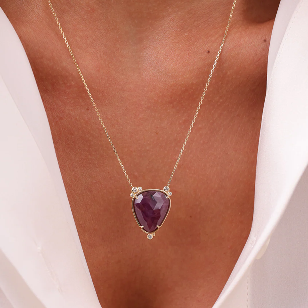 14K Gold Big Drop Ruby Necklace with 6 diamonds - Image 3