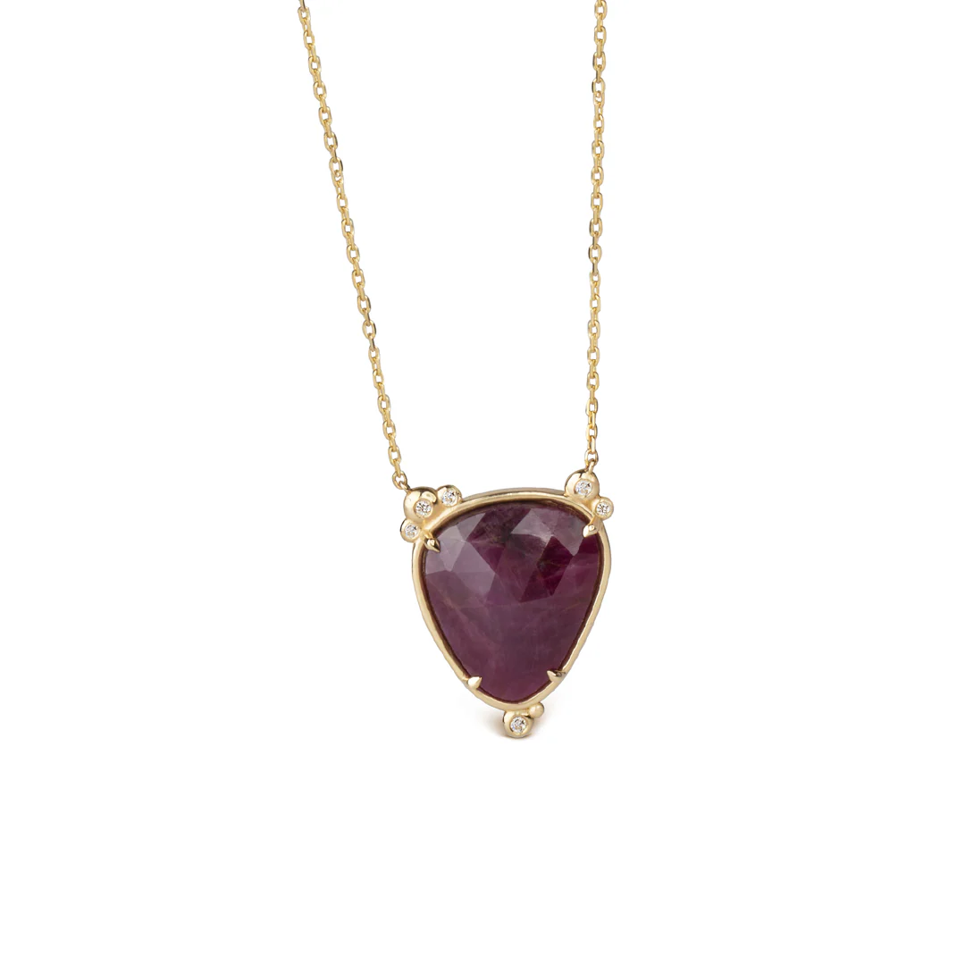 14K Gold Big Drop Ruby Necklace with 6 diamonds - Image 4