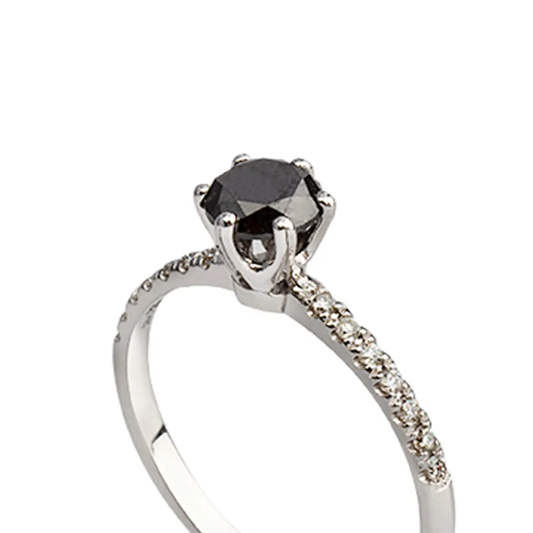 14K Gold Brilliant Cut Black Diamond Ring - Image 2