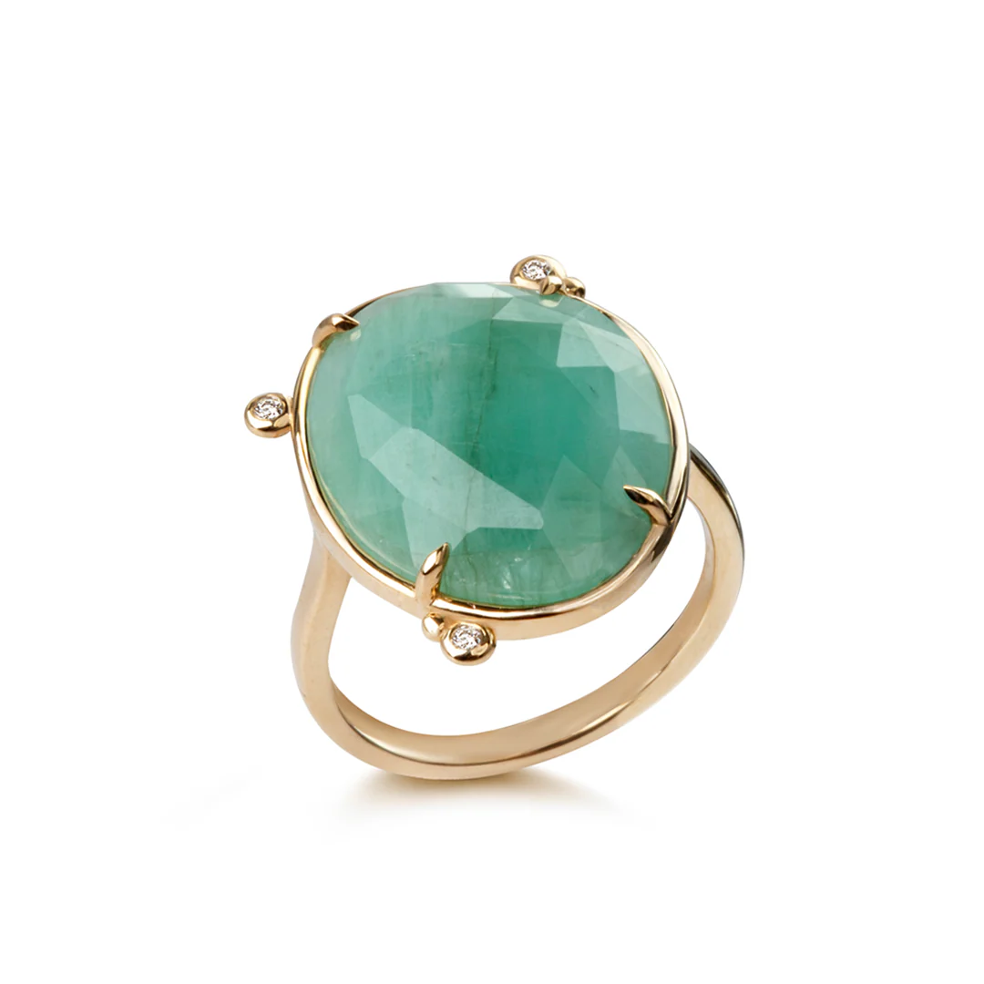 14K Gold Emerald Ring with 3 Diamonds