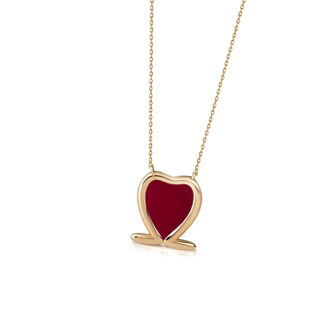 14K Gold Heart Necklace with Enamel - Image 3