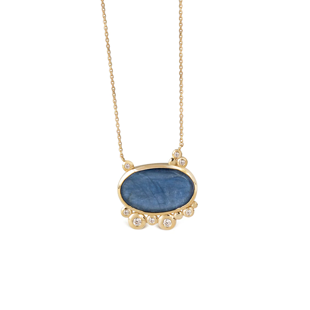 14K Gold Horizontal Kyanite Necklace with Diamonds - Image 2