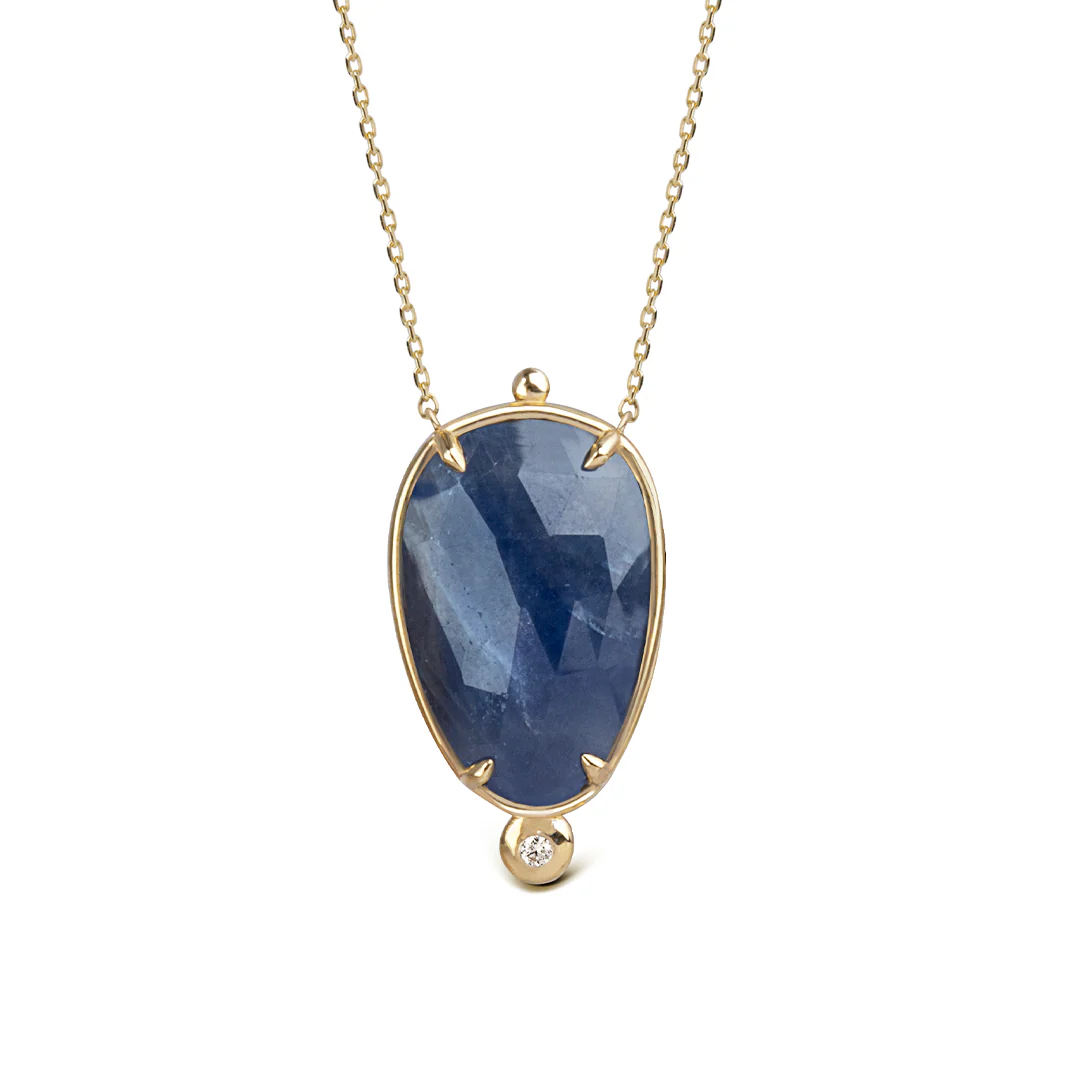14K Gold Vertical Sapphire Necklace with a diamond