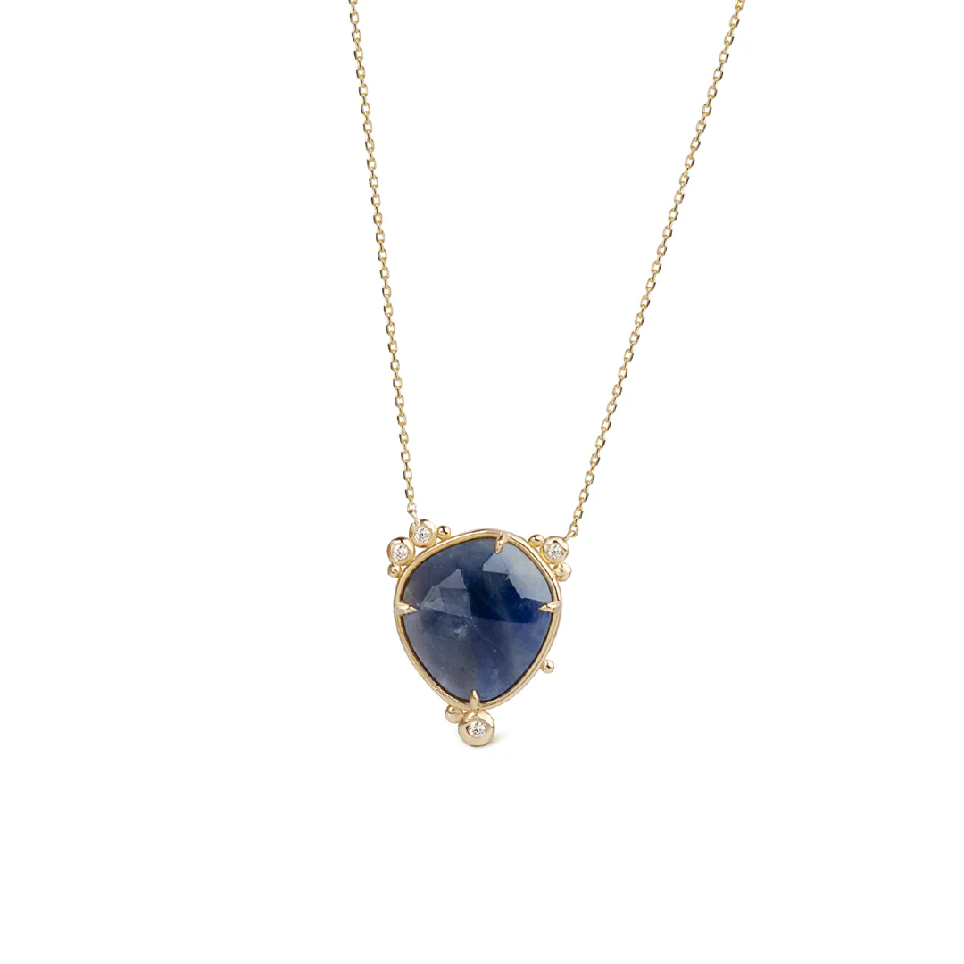 14K Gold Near-round Sapphire Necklace with a diamond - Image 2