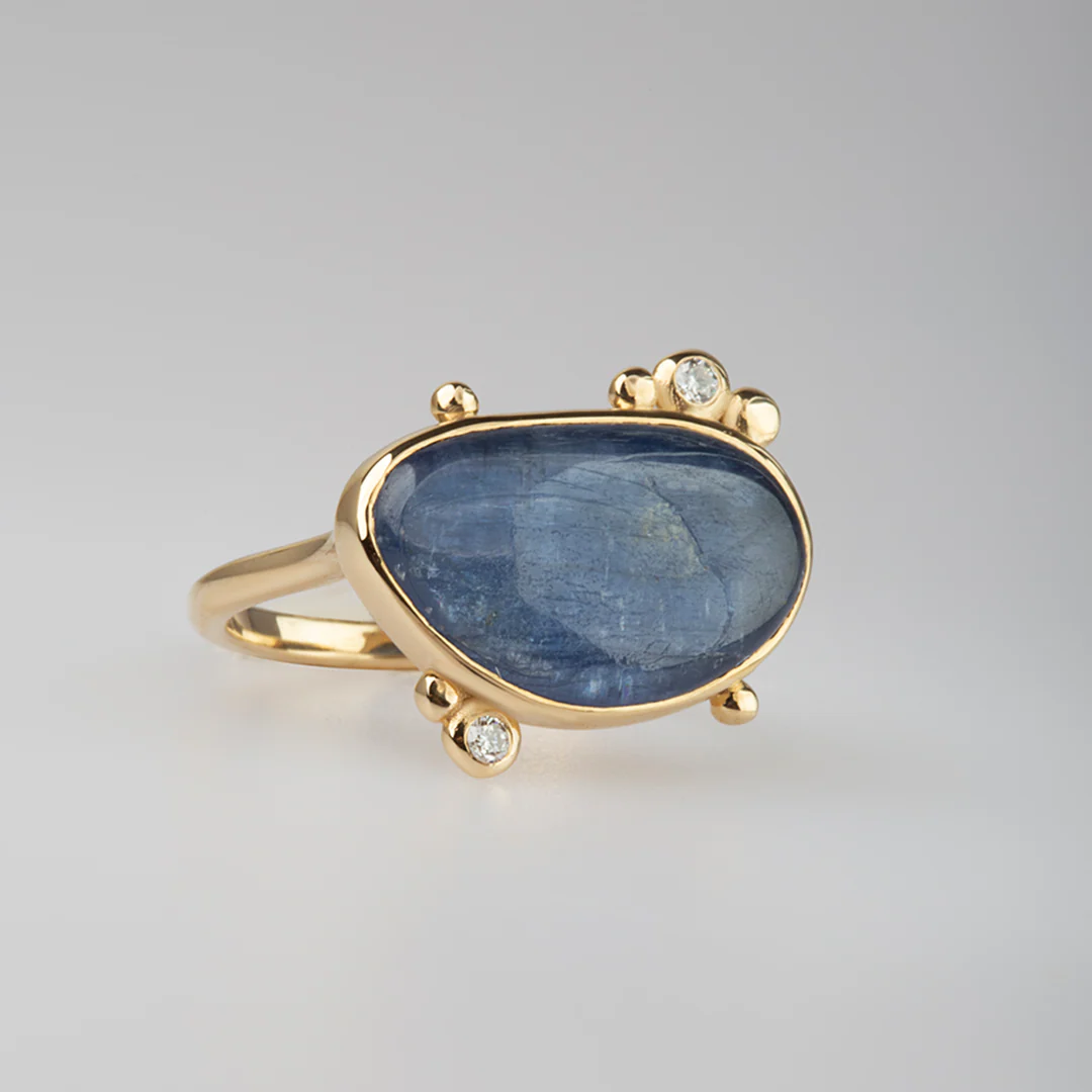 14K Gold  Irregular Kyanite Ring with 2 Diamonds - Image 4