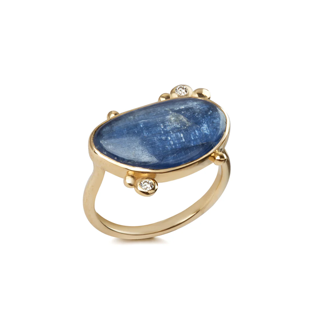 14K Gold  Irregular Kyanite Ring with 2 Diamonds - Image 6