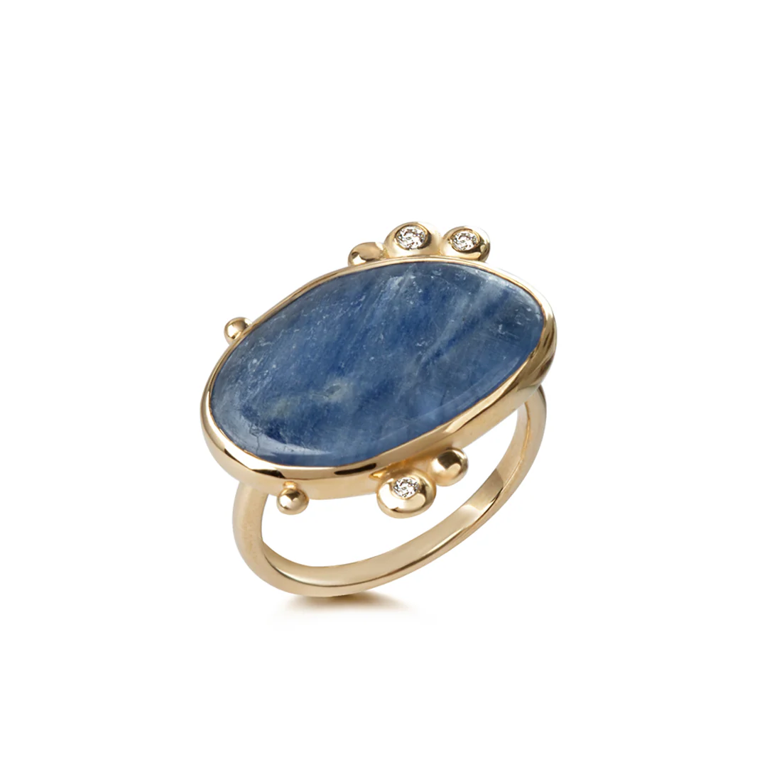 14K Gold Irregular Kyanite Ring with 3 Diamonds - Image 2