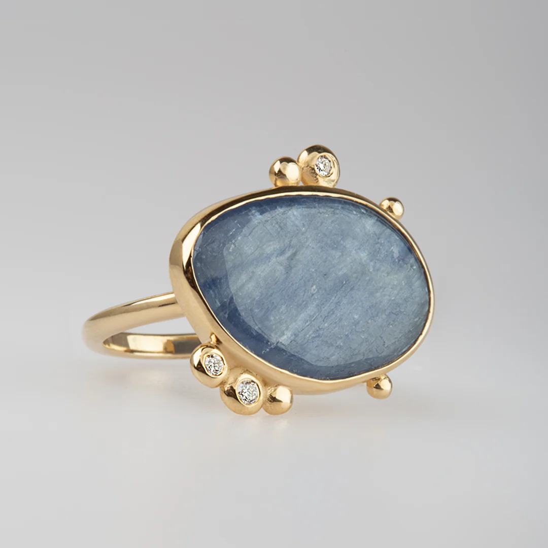 14K Gold Irregular Kyanite Ring with 3 Diamonds - Image 4