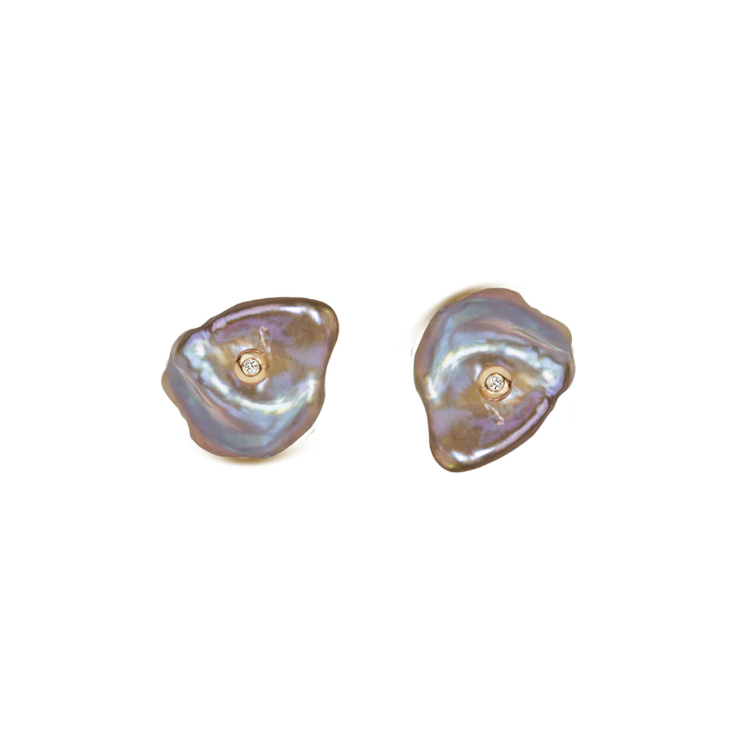 14K Gold Light Purple Baroque Stud Earrings - Image 3