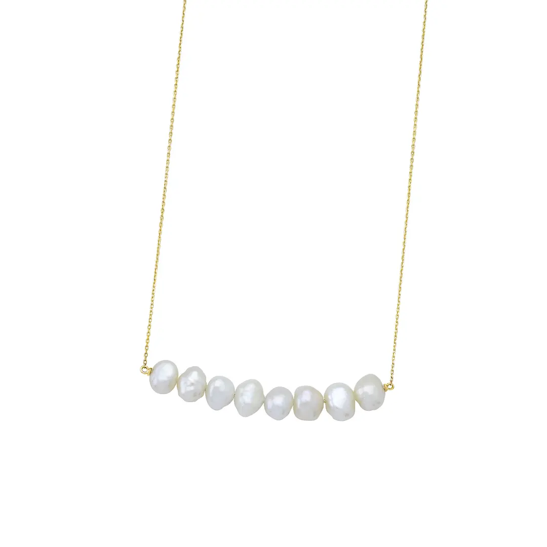 14K Gold, Long Baroque Pearl Necklace in Line - Image 2