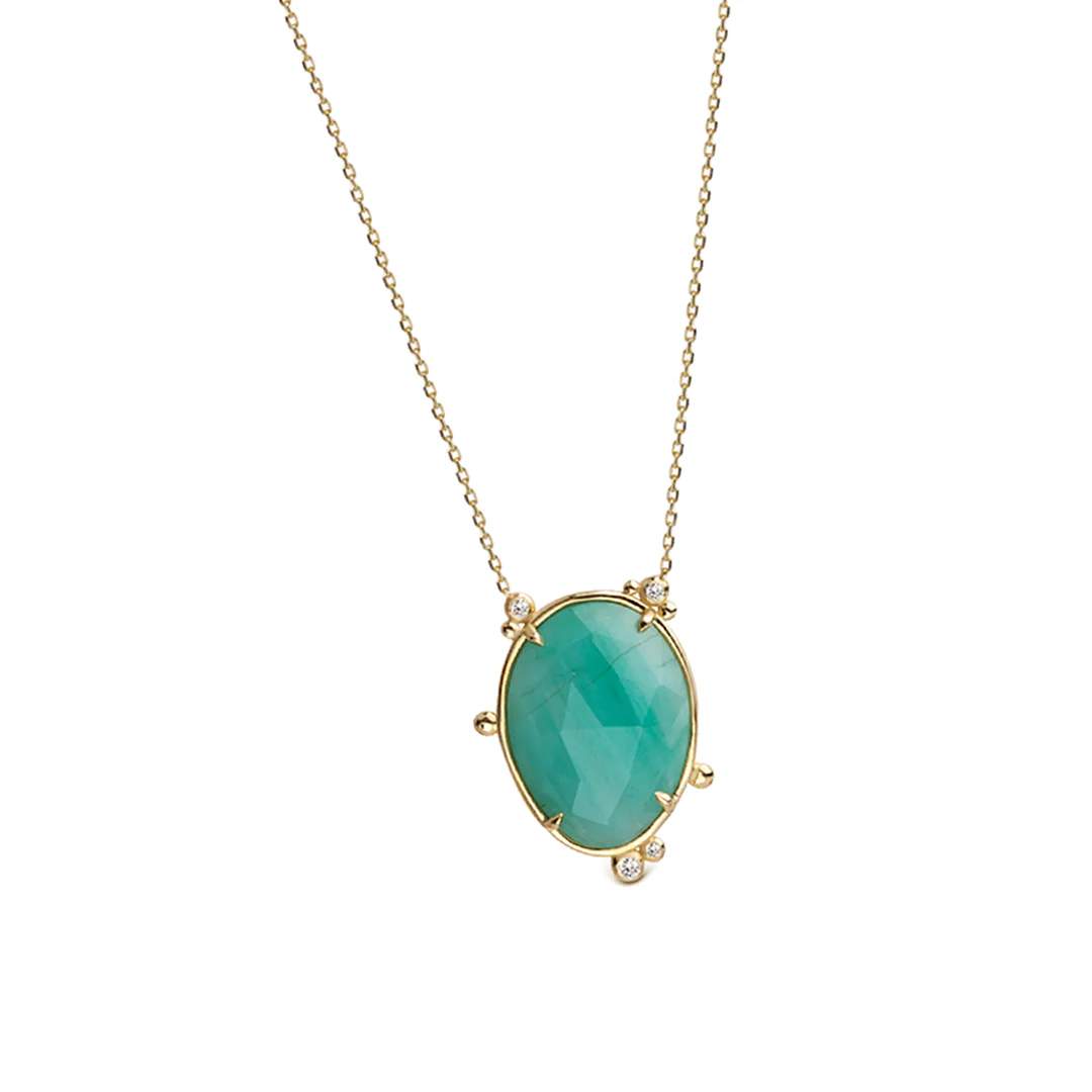 14K Gold Oval Emerald Necklace with 4 diamonds - Image 2