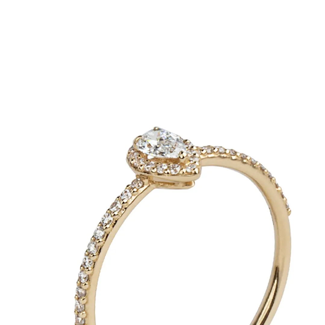 14K Gold Pear-Shaped Diamond Ring with White Diamond Halo - Image 2