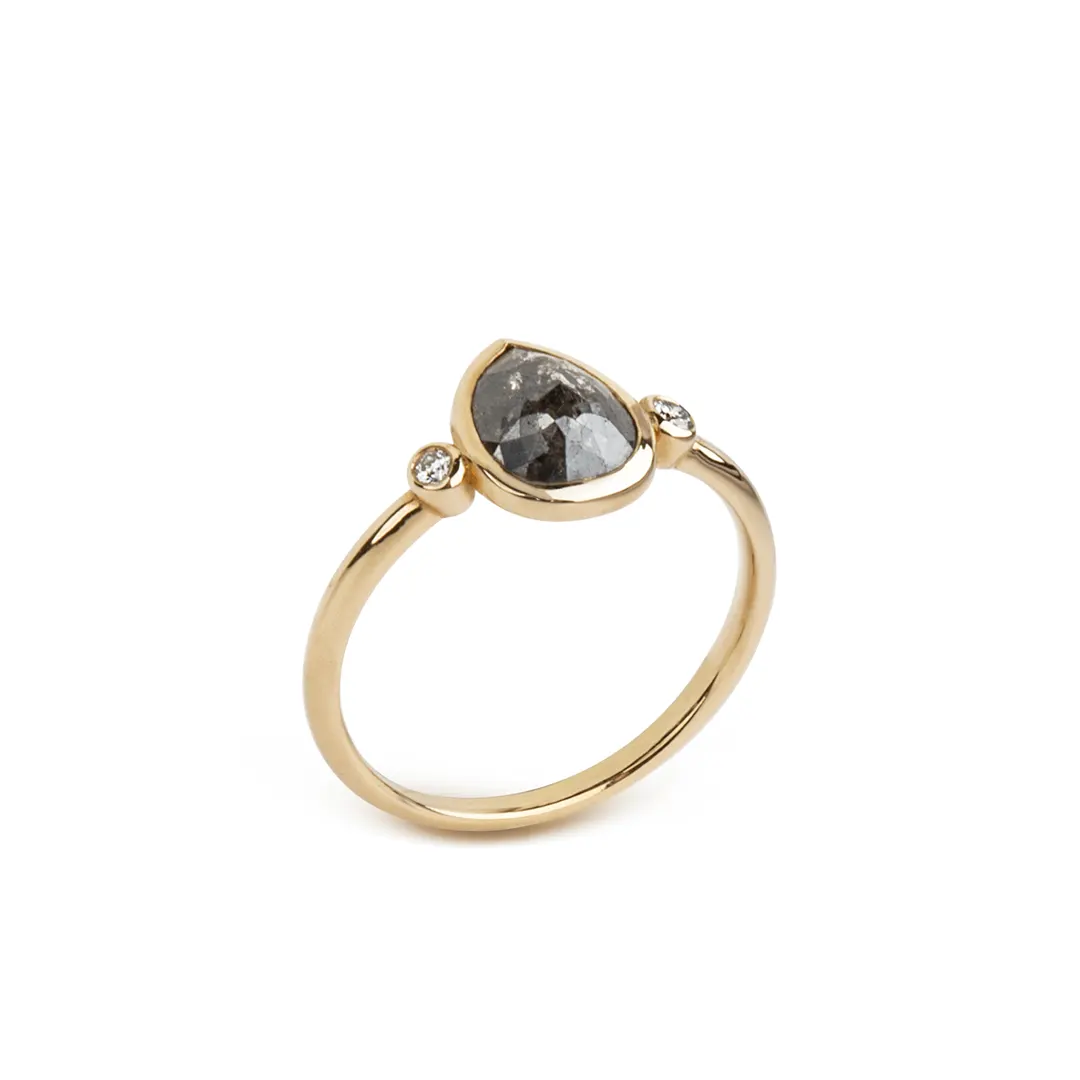 14K Gold Pear-Shaped Diamond Ring with White Diamond Halo - Image 3