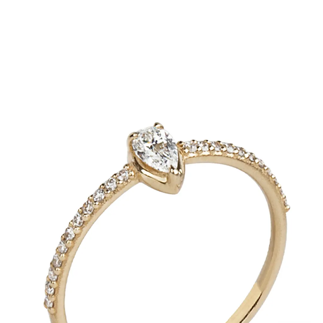 14K Gold Pear-Shaped Tiny Diamond Ring - Image 2