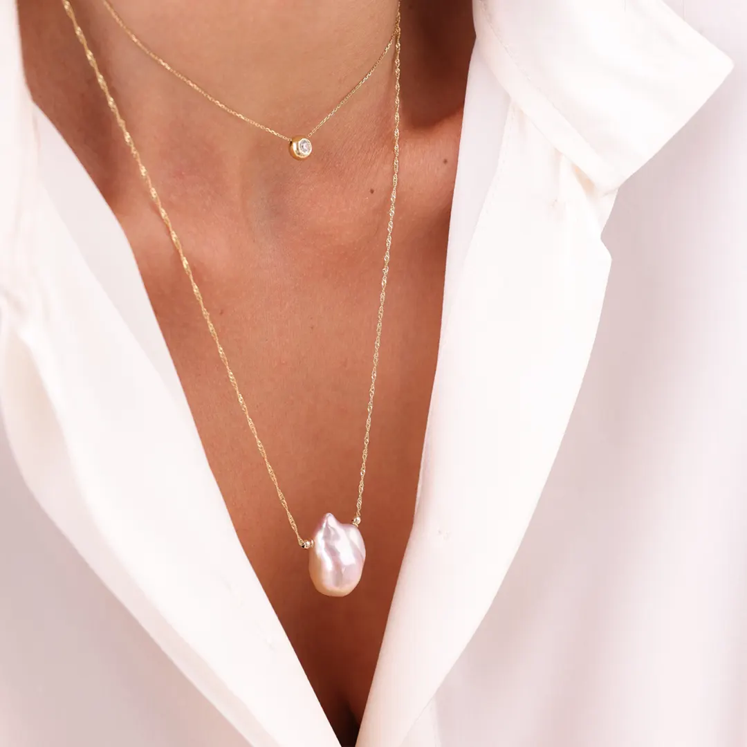 14K Gold Pink-Grey Pearl Necklace - Image 2