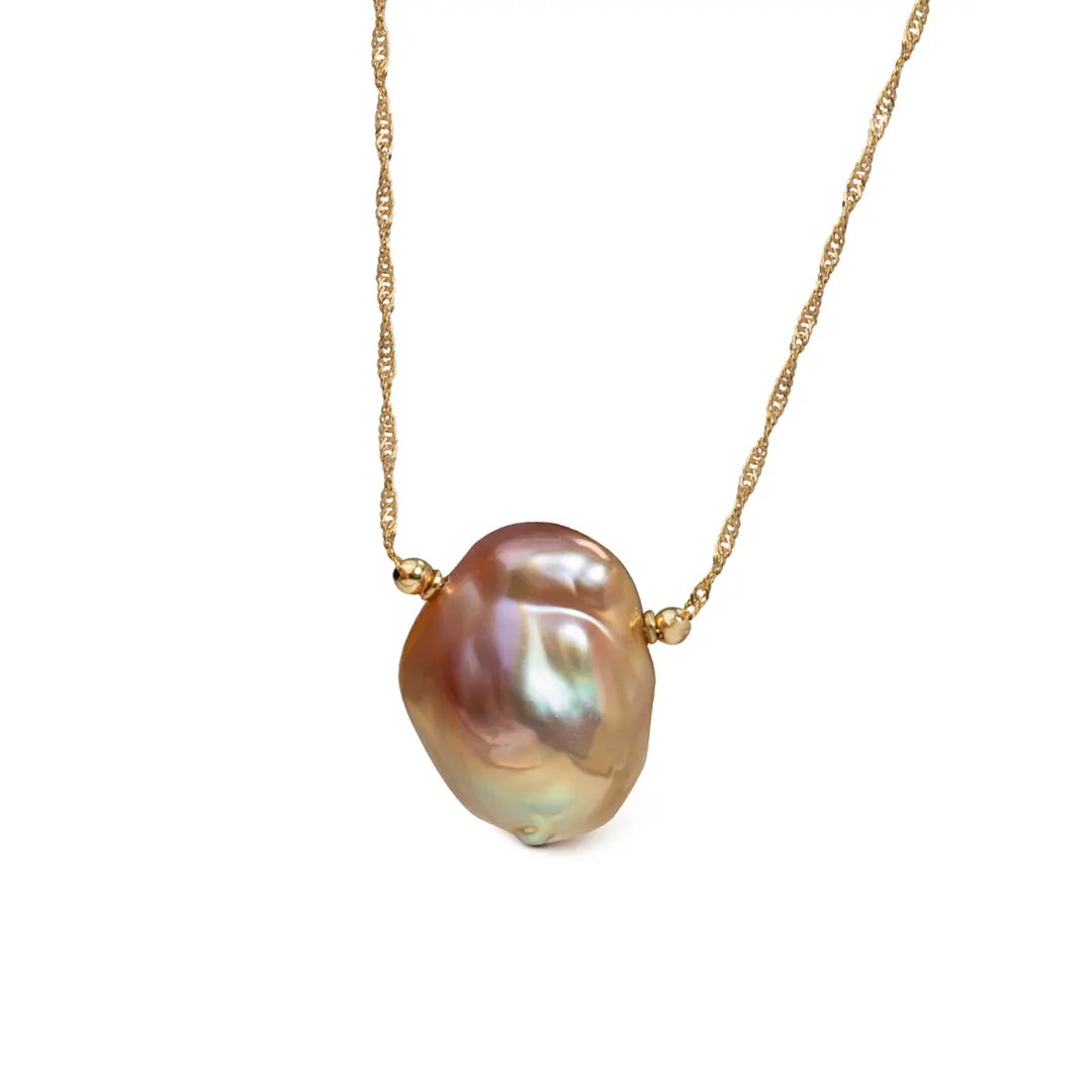 14K Gold Pink-Grey Pearl Necklace - Image 6