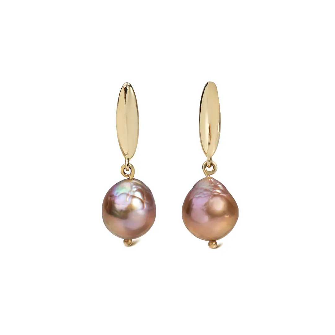 14K Gold Pink Pearl Baroque Drop Earrings
