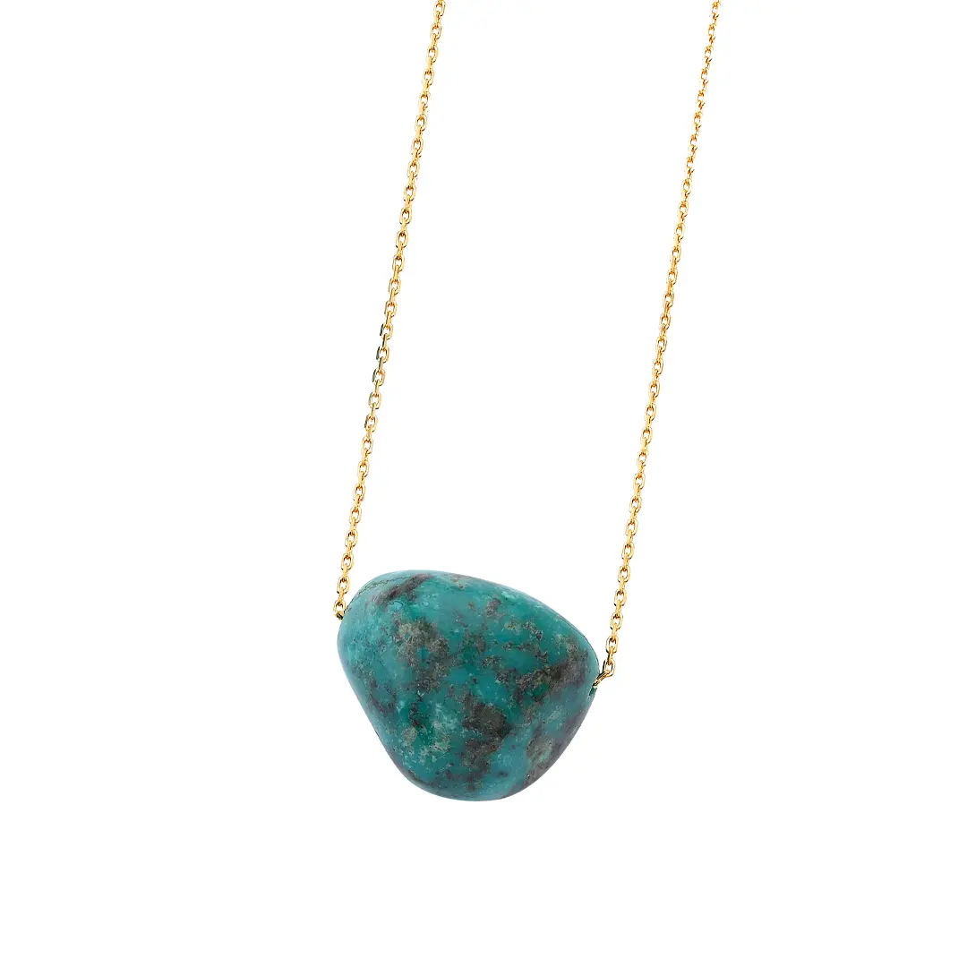 14K Gold, Rough Turquoise Necklace - Image 2