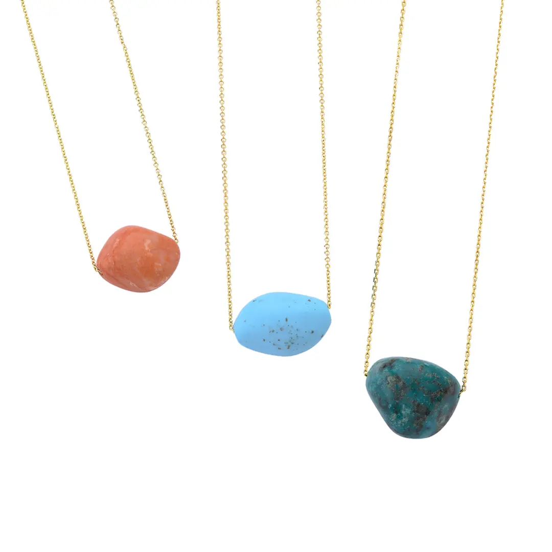 14K Gold, Rough Turquoise Necklace - Image 4