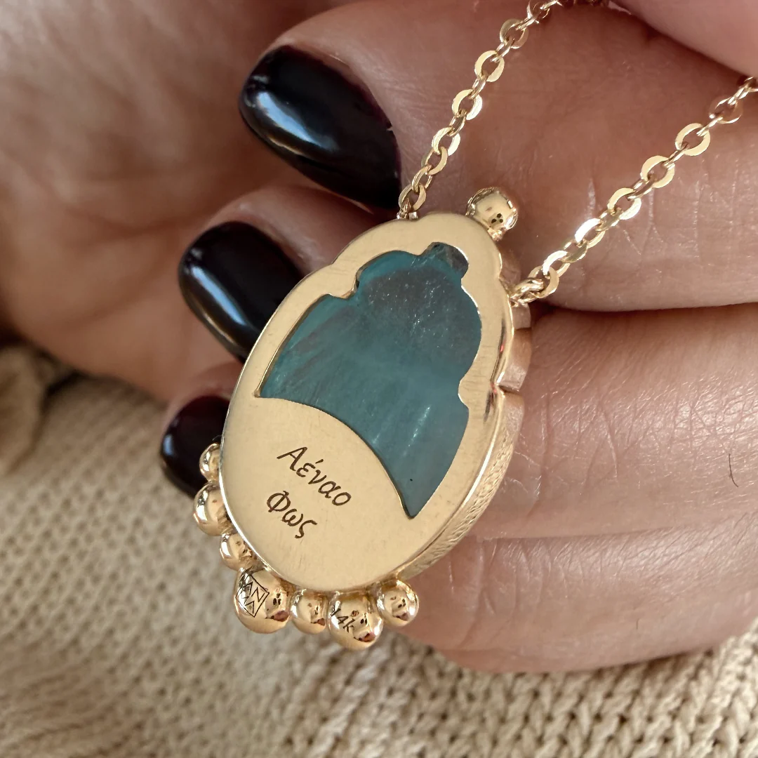 14K Gold Scarab Aquamarine Pendant Necklace with Diamonds - Image 3
