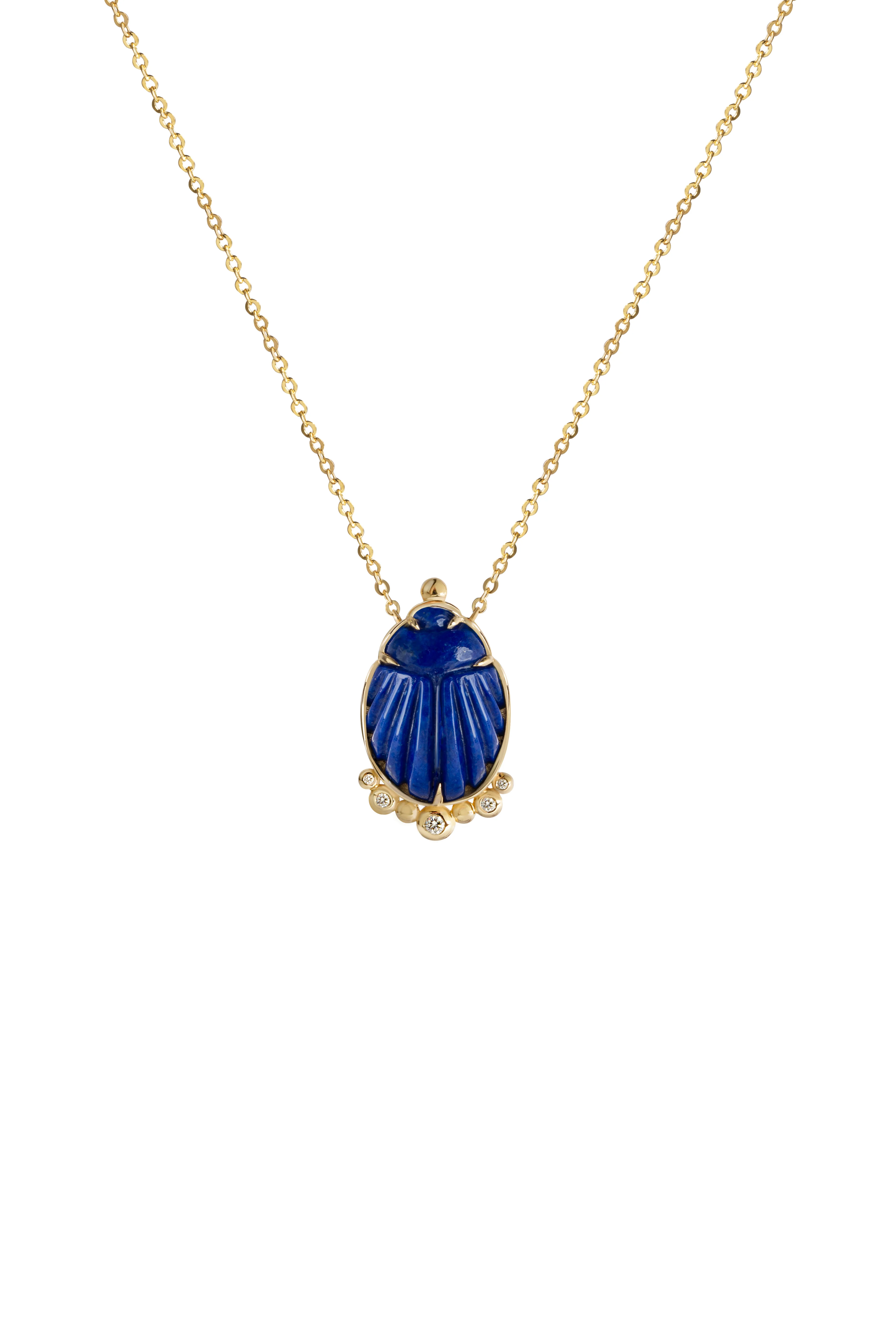 14K Gold Scarab Lapis Lazuli Pendant Necklace with Diamonds - Image 5