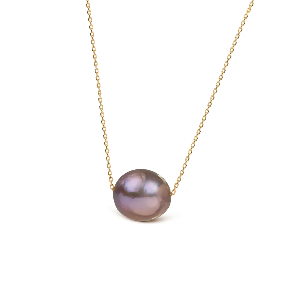 14K Gold, Single Pink-Grey Pearl Necklace - Image 2