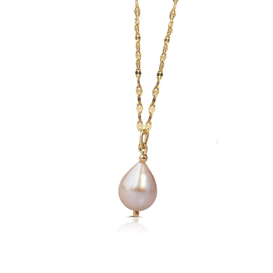 14K Gold Small Pink Pearl Drop Necklace - Image 3