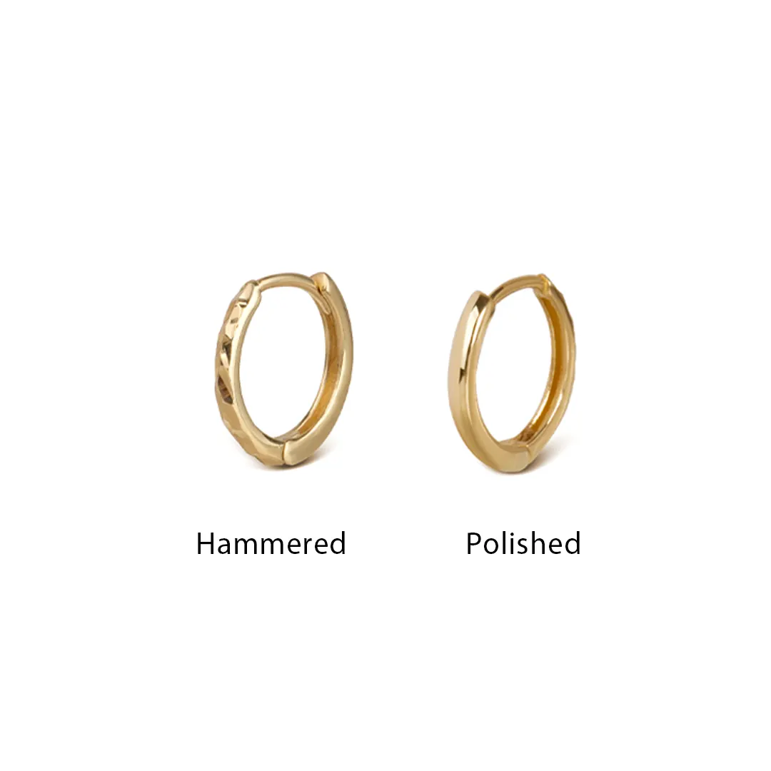 14K Gold super tiny hammered round  hoops - Image 2