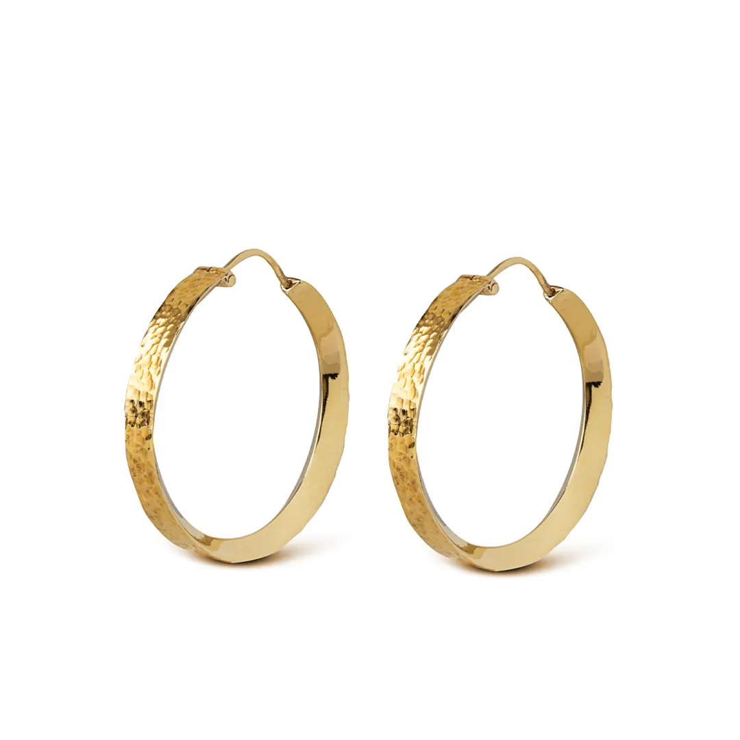 14K Gold thick round hammered hoops - Image 2