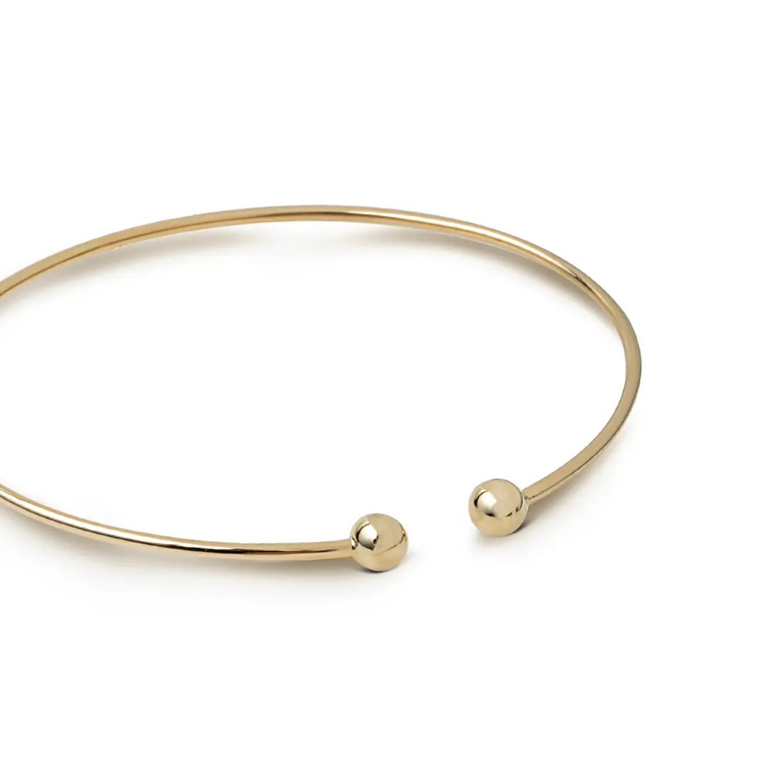 14K gold Thin Open Bracelet with 2 bold Dots - Image 2
