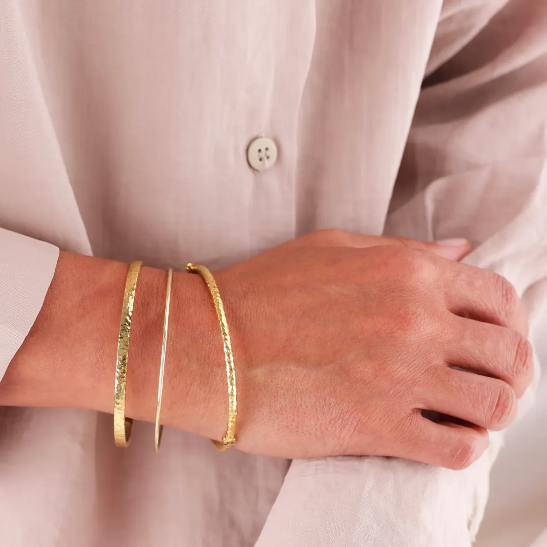 14K gold Thin Open Bracelet with 2 Dots - Image 4