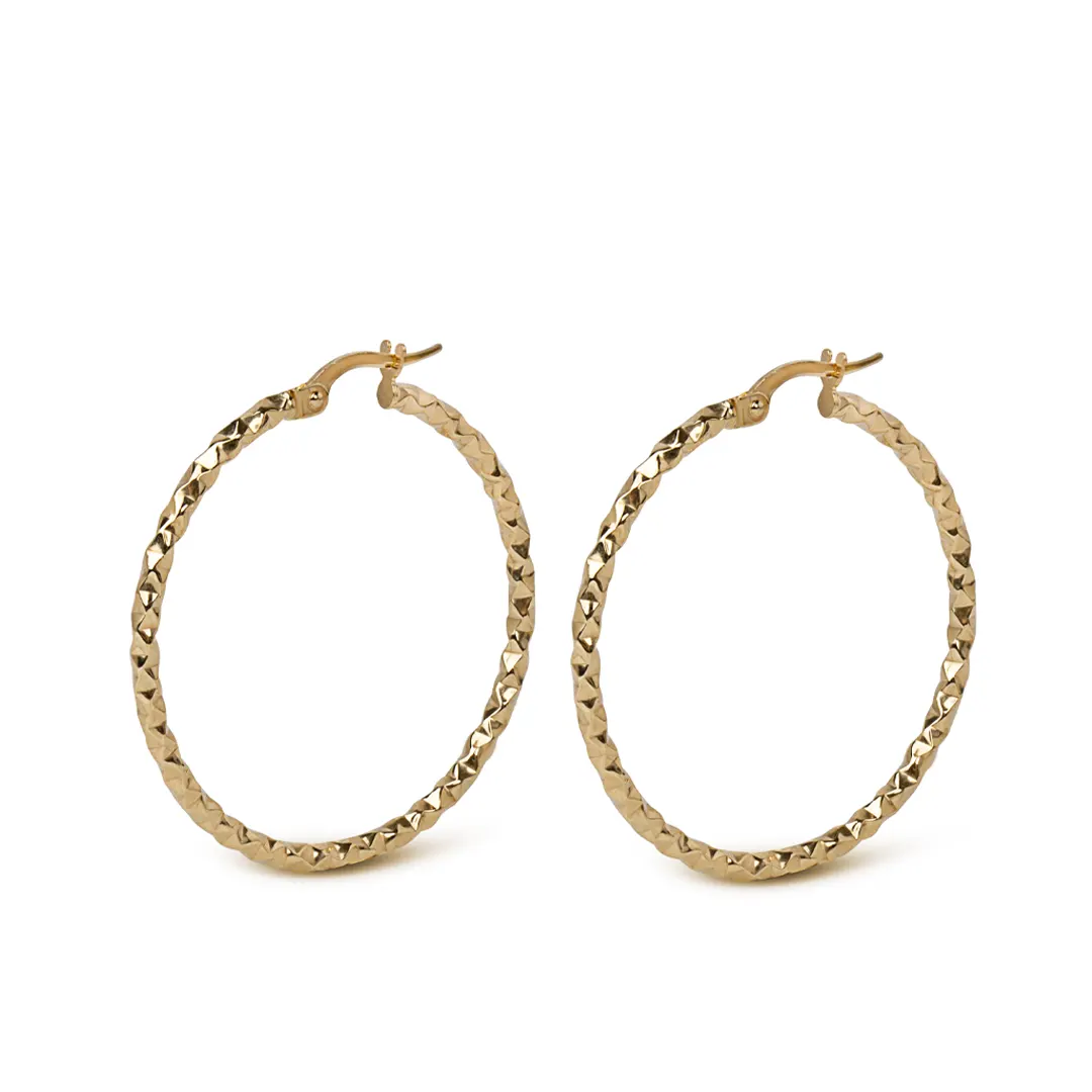14K Gold thin round hammered hoops