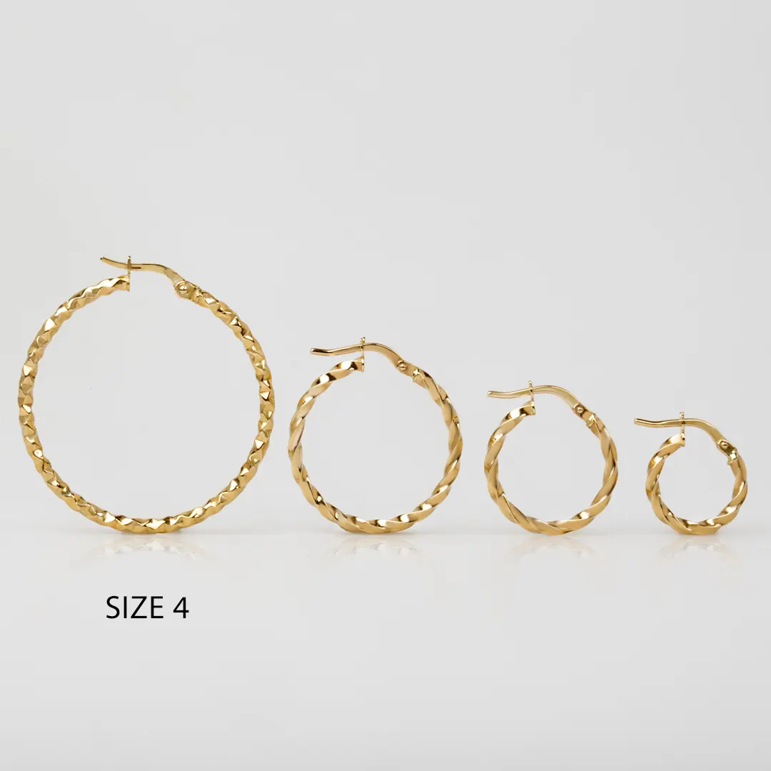 14K Gold thin round hammered hoops - Image 3
