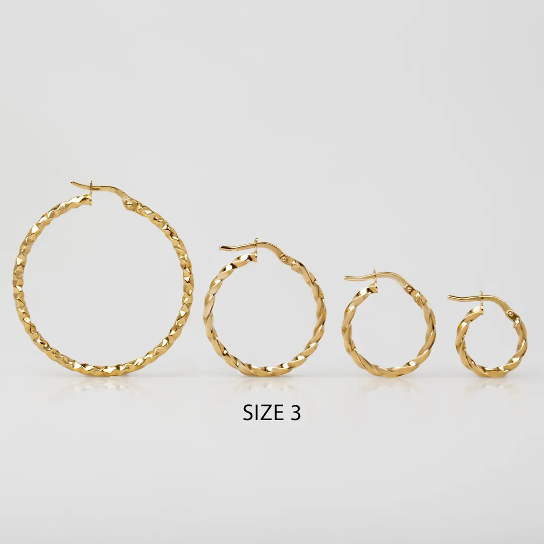 14K Gold thin round twisted hoops, big size - Image 3