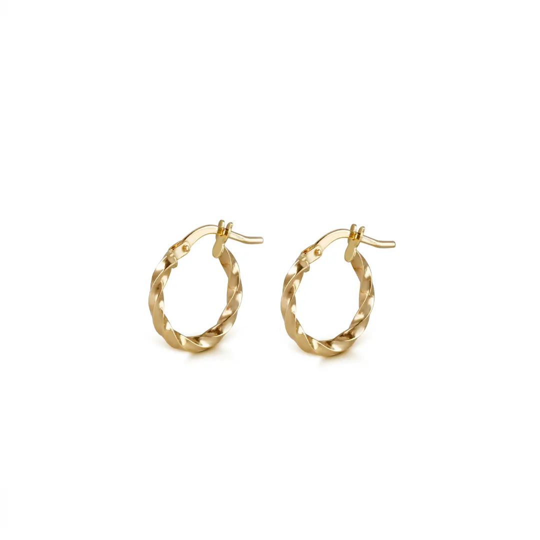 14K Gold thin round twisted  hoops, small size