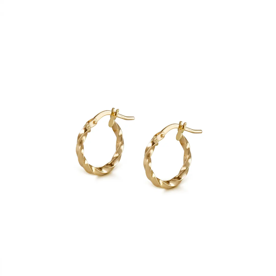 14K Gold thin round twisted  hoops, small size - Image 2