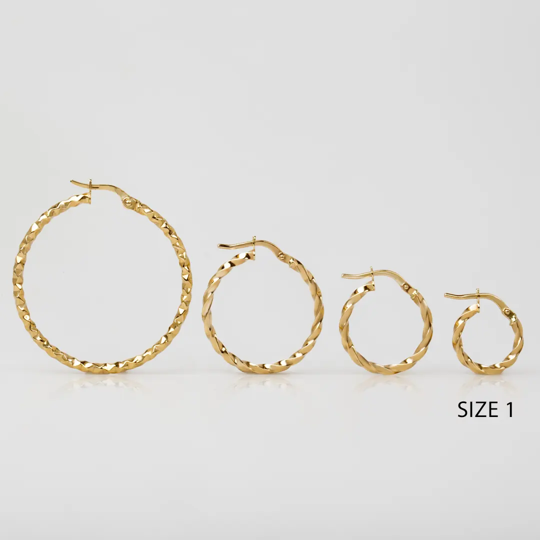 14K Gold thin round twisted  hoops, small size - Image 3