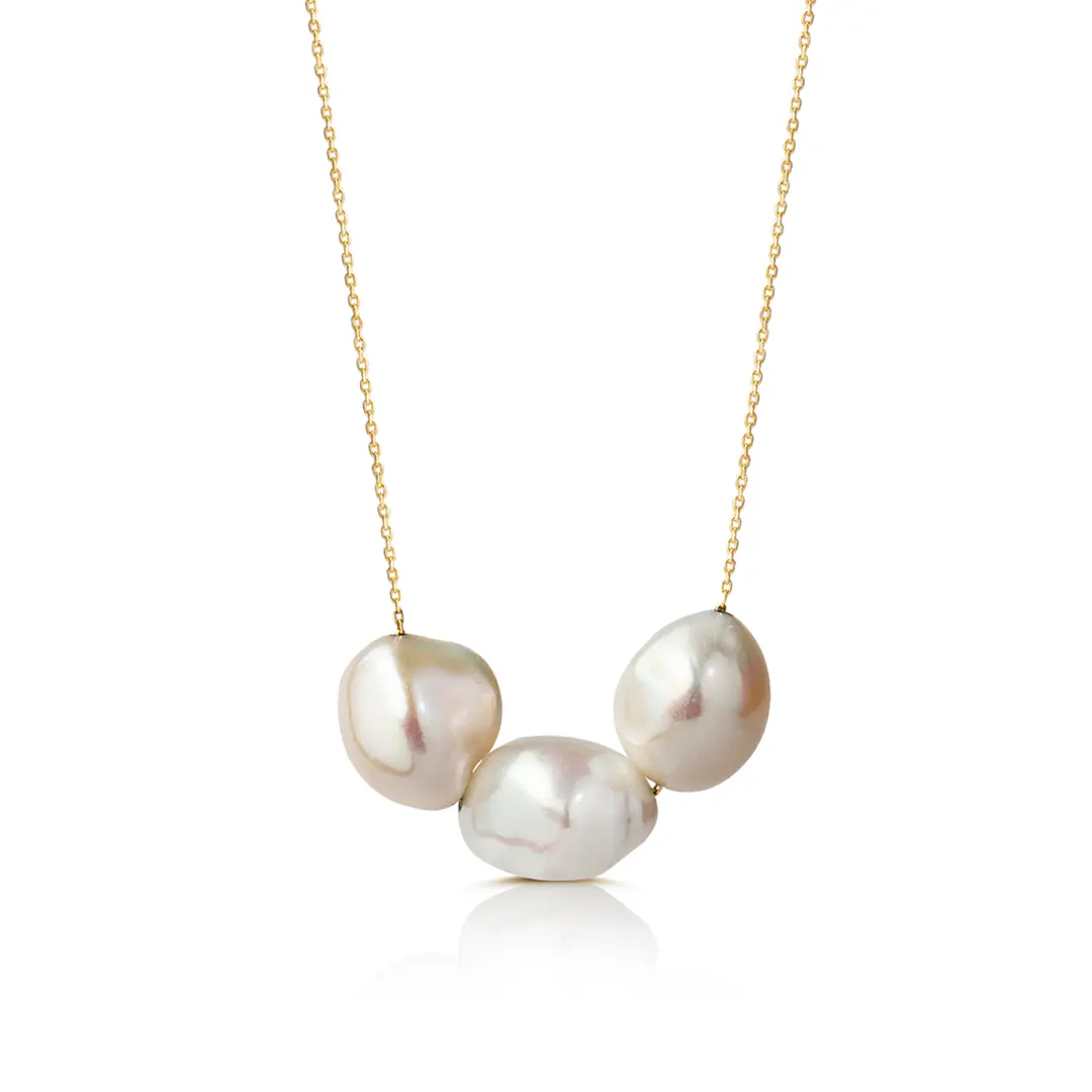 14K Gold, Three Pearl Necklace