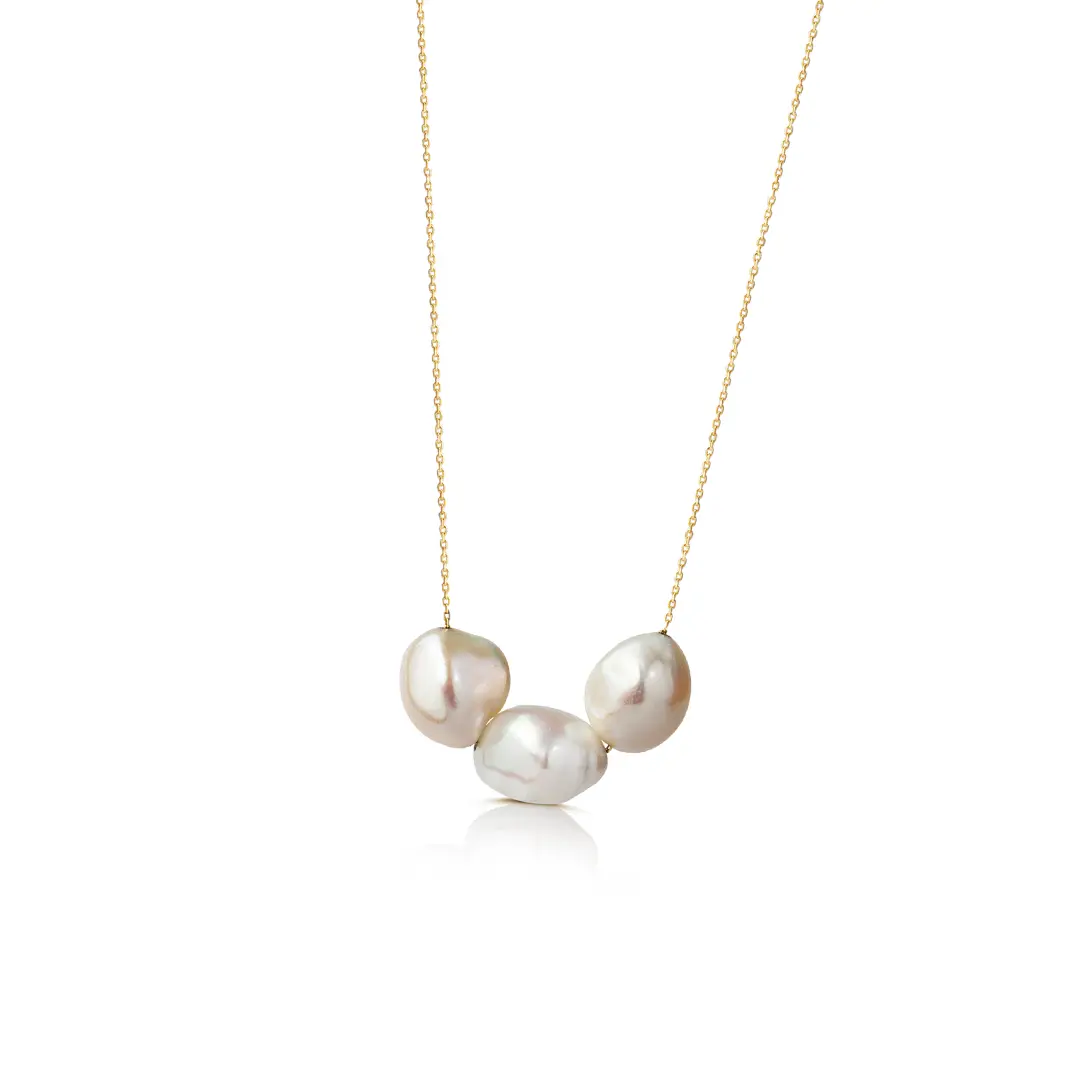 14K Gold, Three Pearl Necklace - Image 2