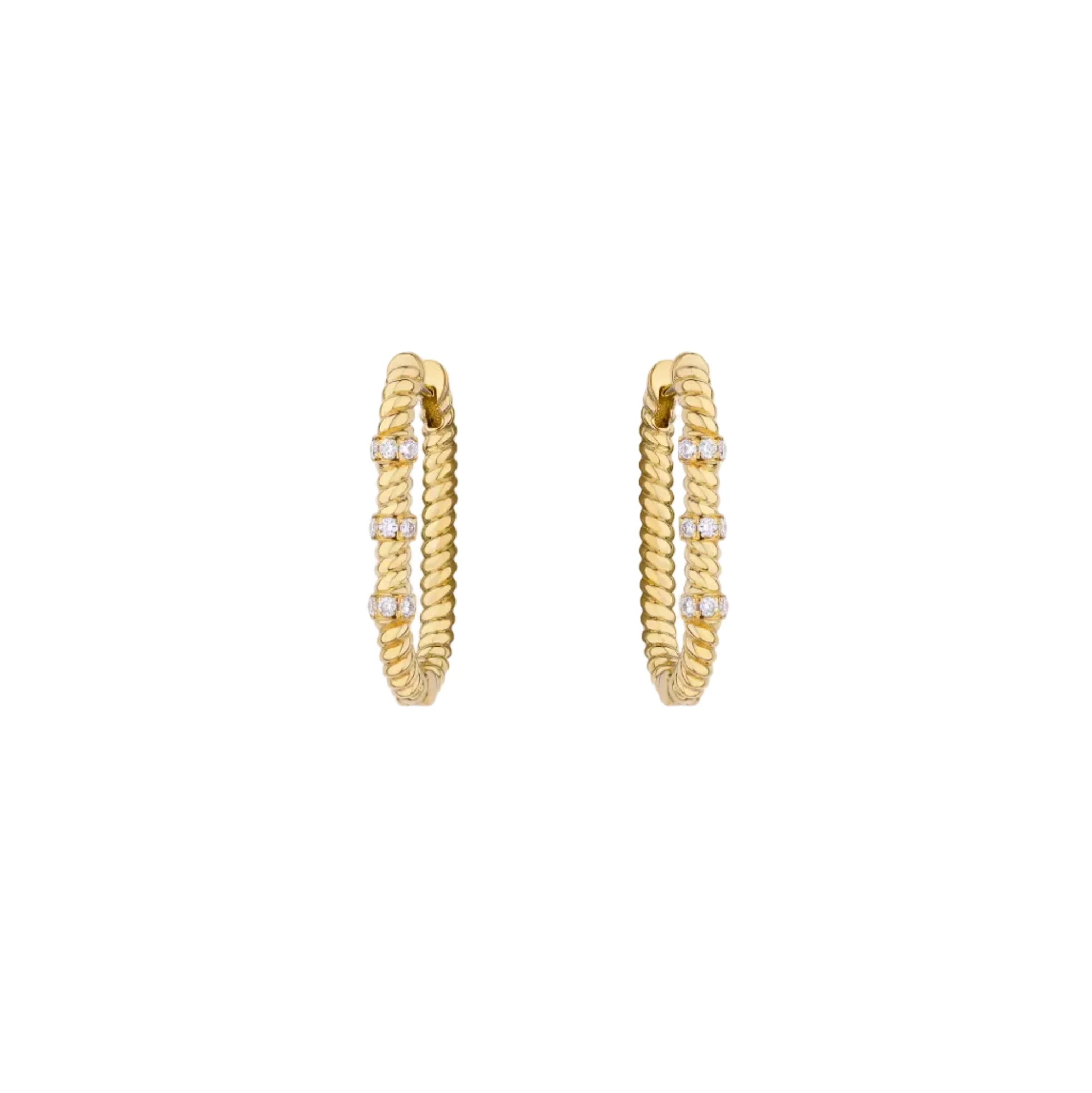 14K Gold Oval Twisted Earrings with Diamonds