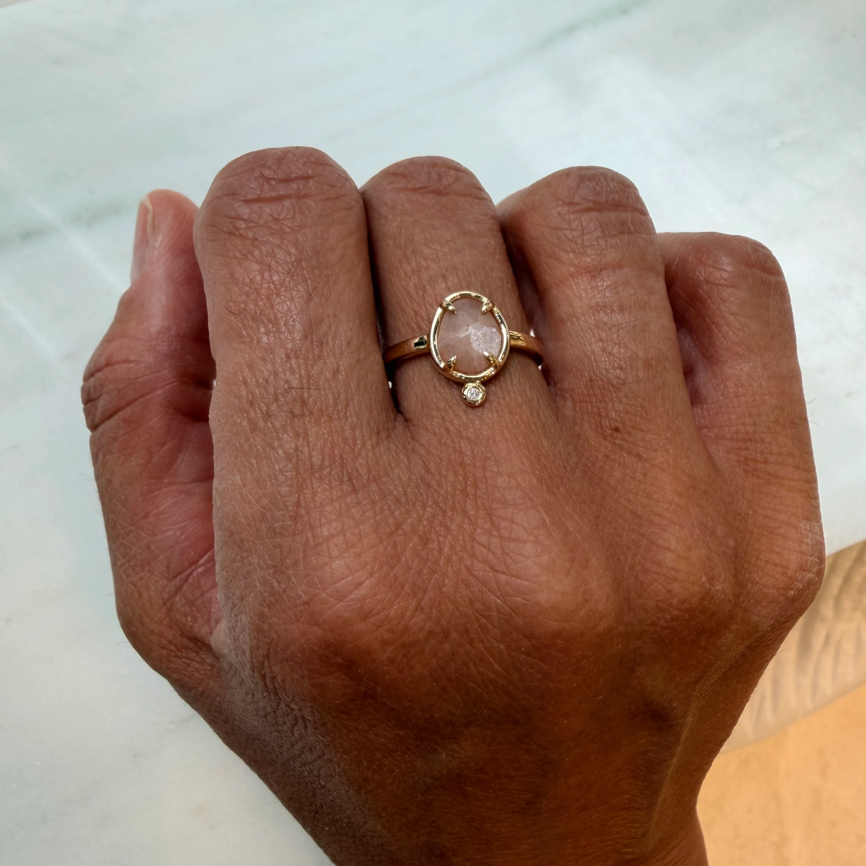 Celestial Song–  14K Gold Ring with Moonstone & Diamond - Image 4