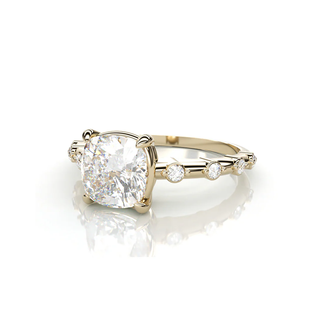 18K Yellow Gold Cushion LAB Diamond Ring with Diamonds - Image 2