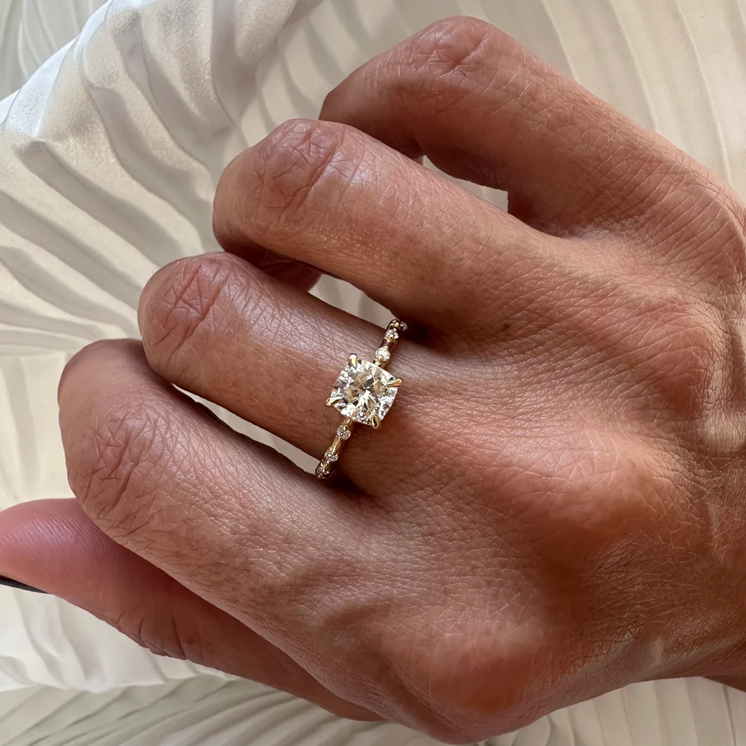 18K Yellow Gold Cushion LAB Diamond Ring with Diamonds - Image 8