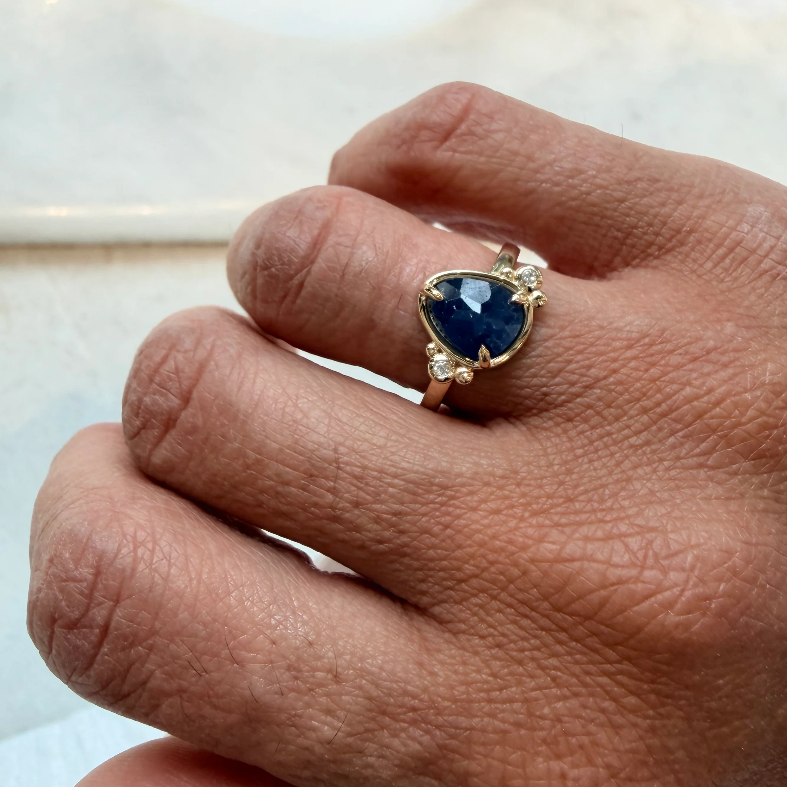 Midnight Vow – 14K Gold Ring with Sapphire & Diamonds - Image 4