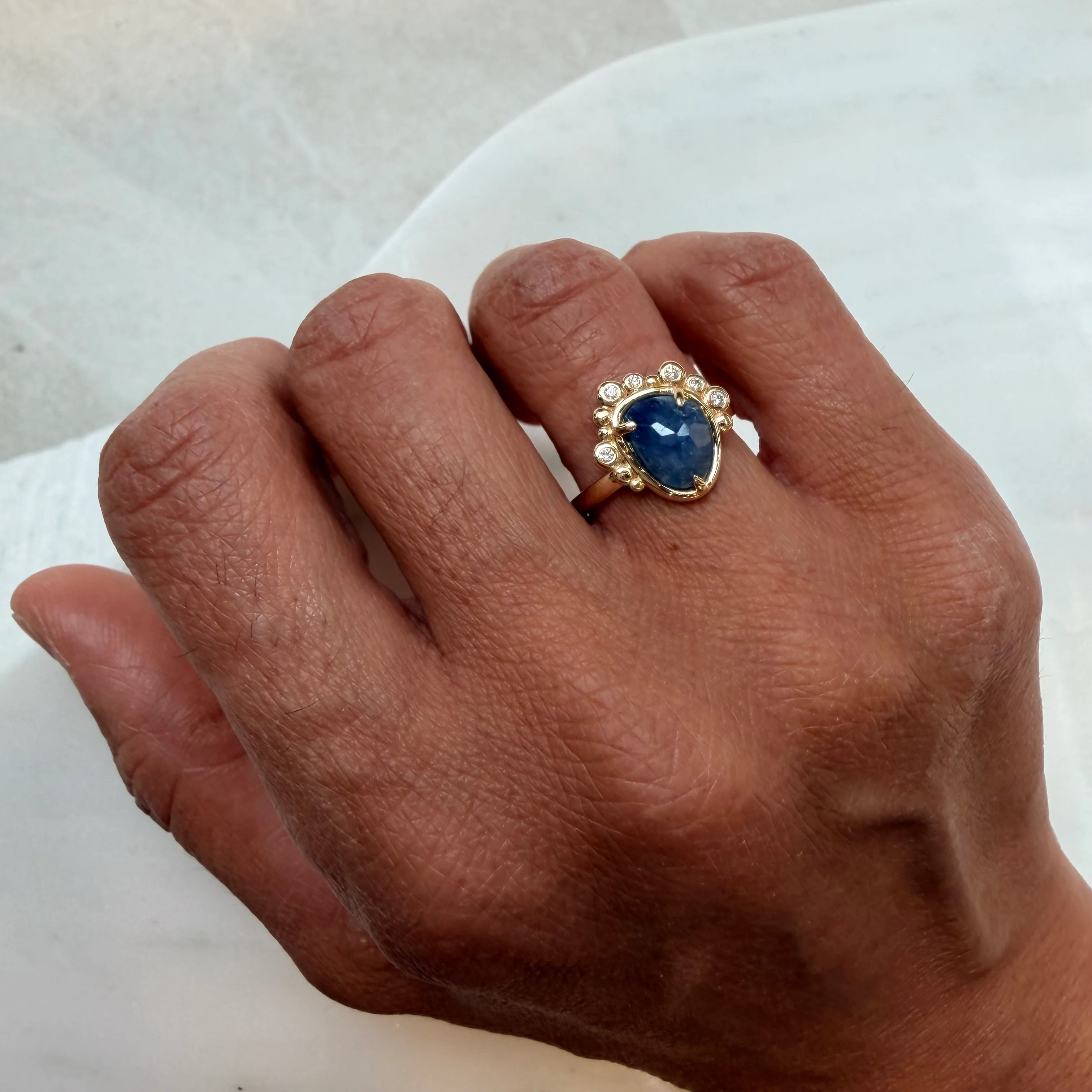 Velvet Tide  – 14K Gold Ring with Sapphire & Diamonds - Image 3
