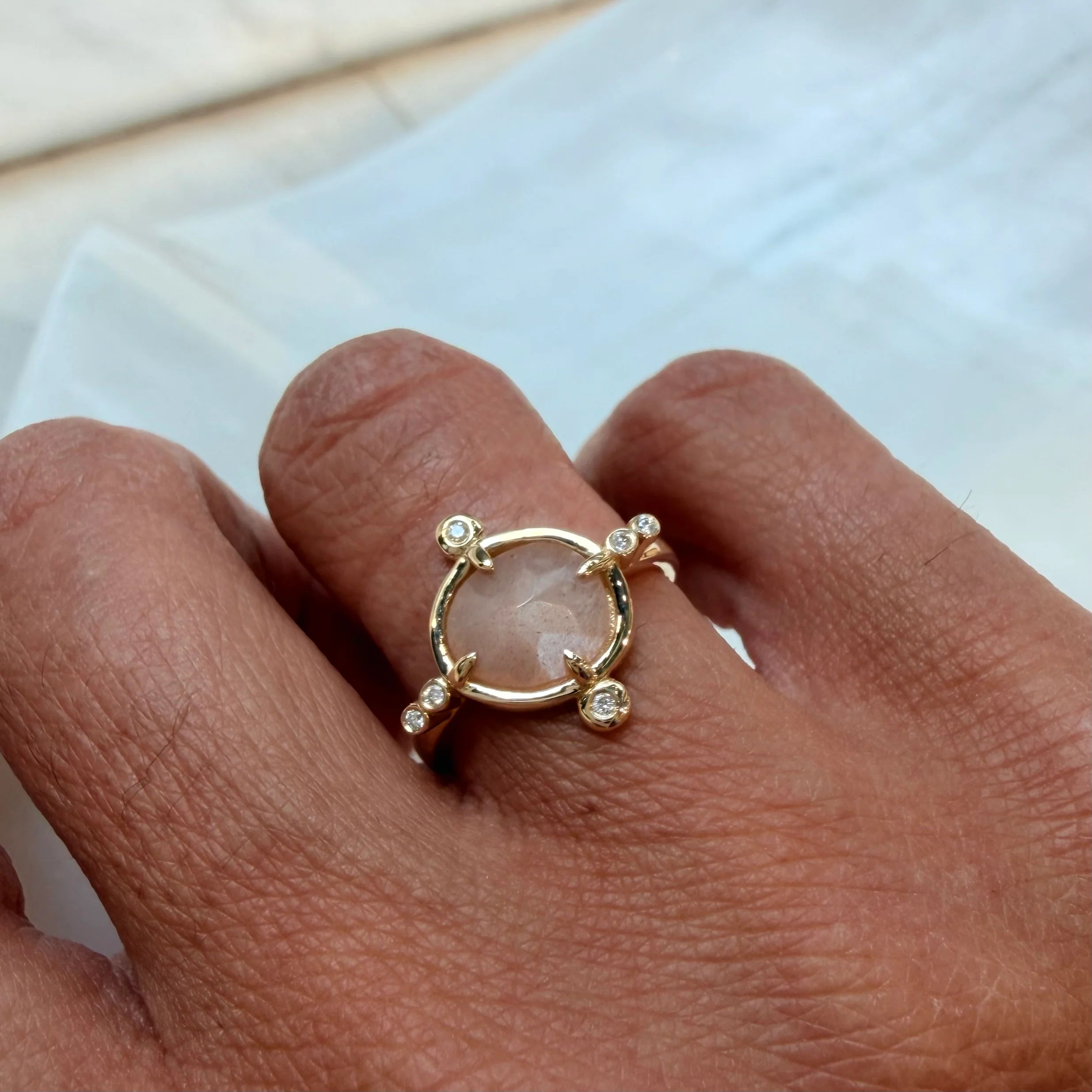 Moon Glow Promise – 14K Gold Ring with Moonstone & Diamonds - Image 2